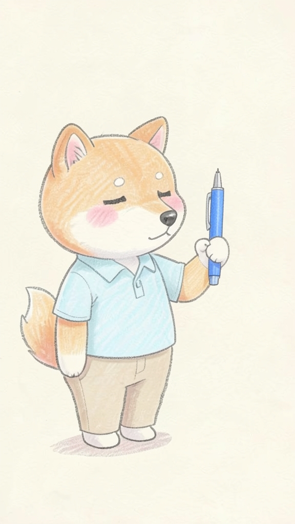 ペンを持った柴犬のイラスト